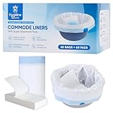 Pack of 120 with 60 Unscented Bedside Commode Liners and 60 Absorbent Pads with Easy to Tie Drawstring Opening | Commode Bags for Commode Bucket | Portable Toilet Liners for Easy Cleanup