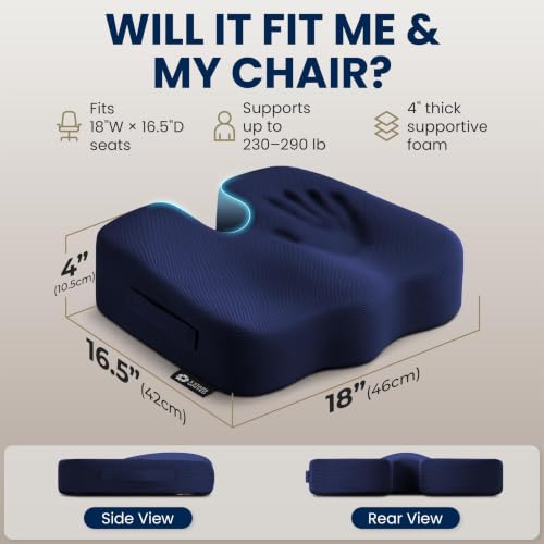 Image of 5 STARS UNITED Seat Cushion - Memory Foam Chair Cushion for Tailbone Pain Relief - Ergonomic Support for Coccyx, Sciatica & Butt - Office, Desk & Gaming Chair, Car Seat, Wheelchair, Airplane, Blue