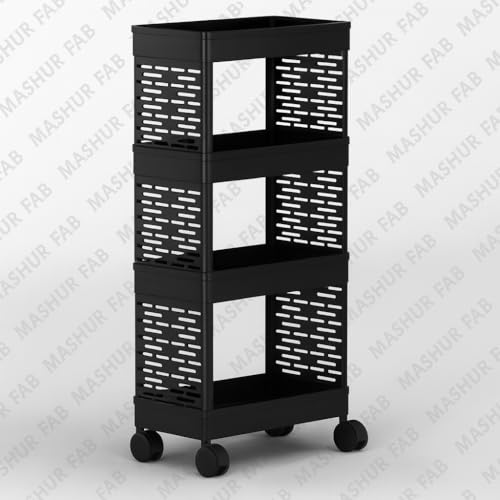 MASHUR FAB Multi Trolly Multipurpose Portable Storage Floor Standing Or Tabletop Rack|Trolley with Wheels for Kitchen Storage, Tiered Shelf (Plastic, 4 Shelf)