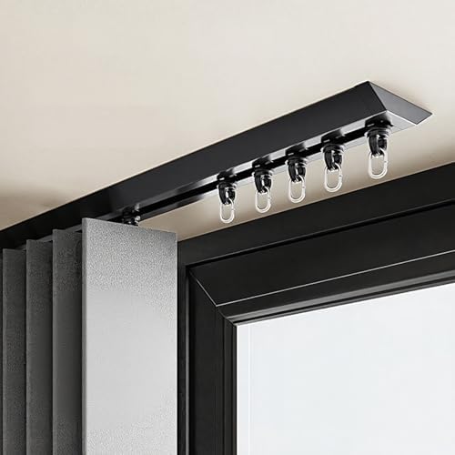 Ceiling Curtain Track,V-Shaped Ceiling Curtain Track for Room Dividers-90° Corner Connectors,Ultra-Thin Privacy Partition Rod,White,85Cm/2.79Ft-Ideal for Bay Windows&Spac,Black-140cm/4.59ft