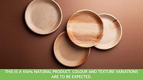 FOOGO Green 200pcs Disposable Palm Leaf Plates and Wooden Cutlery Set| 50x Large Round Plates, 50x Forks, 50x Knives, 50x Spoons |Eco Friendly Biodegradable|Wedding Party Rigid Paper Wedding Plates