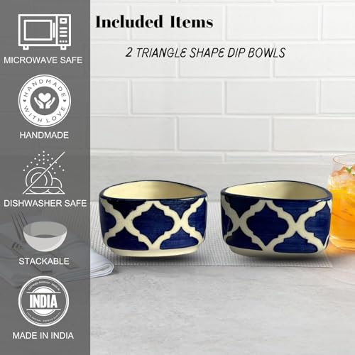 Image of Yourowndcor Ceramic Handcrafted Bliss Dip Bowl |Blue & White |Set of 2 |Stoneware Snack, Dessert & Dip Bowls for Kitchen & Dining (50 ml Each)