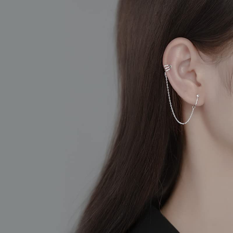 Reffeer Solid 925 Sterling Silver Cuff Chain Earrings Wraps for Women Teens Wrap Earrings Non Piercing Ear Cuffs3