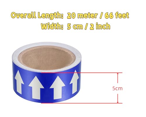 Image of Pipe Flow Arrow Tape Pipeline Arrow Stickers 2 Inch x 66 Ft (5cm x 20M) Pipe Identification Marking Arrow Labels with Reflective Strips for Pipe Flow Markers, Blue /White