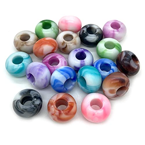 Lot de 100 perles d'espacement européennes en résine de 14 mm de diamètre - Couleurs mélangées - Pour la fabrication de bijoux - Trou de 5 mm (20) Cover