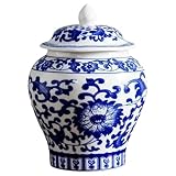 Tarros de jengibre azul y blanco, tarro de jengibre de cerámica de 350 ml con tapa a prueba de fugas, jarrón chinoiserie para decoración del hogar, exhibición de flores y almacenamiento de té, tarros