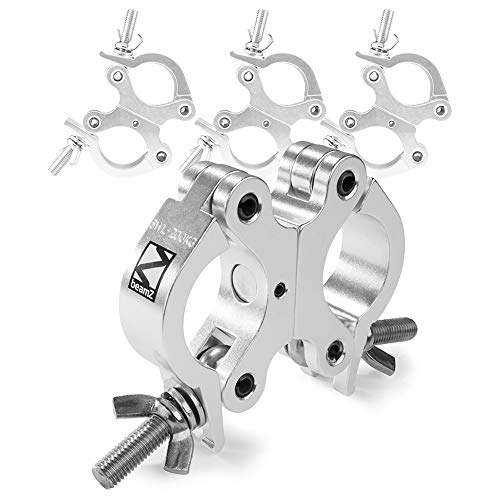 Beamz BC50-200D 4-Pack Slimline Swivel Coupler Truss Clamps, 200kg Load, Double Clip Aluminum Clamps for 48-51mm Tube Diameter, Reliable Stage Lighting Accessories