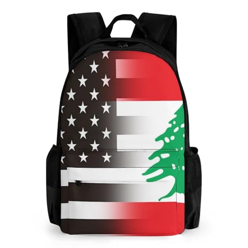 Black and White U.S Lebanon Flag Travel Backpack 16.1