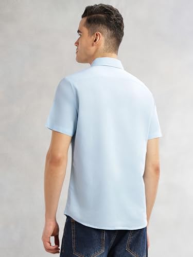 Image of Thomas Scott Men's | Solid | Half Sleeve | Slim Fit | Linen Blend | Spread Collar | Casual Shirt