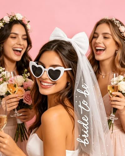 Set de velo y gafas con moño blanco para novia miniatura 7