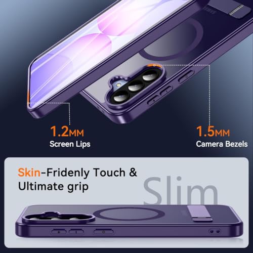 Image of Elzzi MagSafe Compatible Case for Samsung A37 Translucent Matte Bottom Kickstand Shockproof Slim Anti-Fingerprint Magnetic Hybrid Protective Cover (Deep)