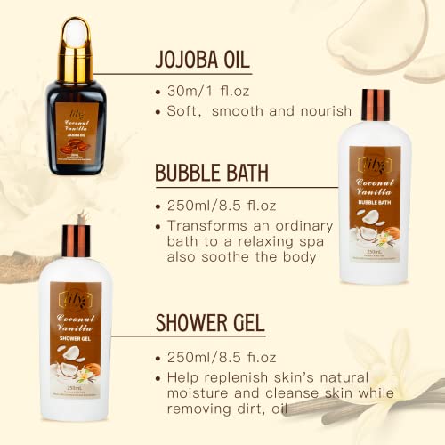 Fathers Day Spa Gift Baskets For Women, 11Pcs Coconut Vanilla Bath Sets For Women Gift With Shea Butter & Essential Oil With Shower Gel, Bubble Bath, Bath Bombs, Jojoba Oil, Makeup Bag. Birthday Gifts For Women #TOP2