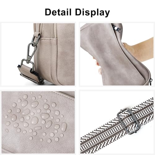 Image of Bluome 4 Zips Crossbody Bags Purses Handbags For Women Small Pu Leather Shoulder Cross Body Travel Bag For Woman Guitar Strap Trendy Light Grey