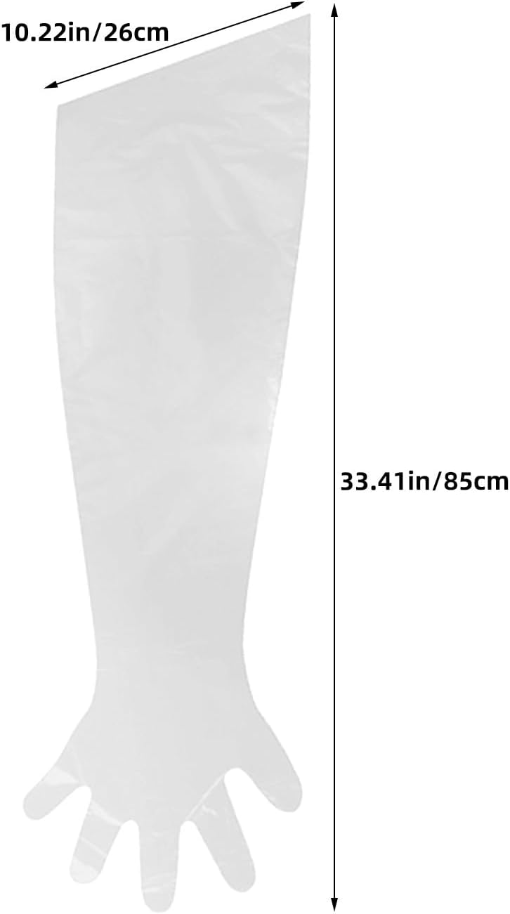 KOMBIUDA 150pcs Disposable Artificial Insemination Rectal Gloves - 33.5'' Long Clear Plastic Gloves for Field Dressing Gardening - Arm Length Wrap Sleeve for Large Animal Medical Field Work