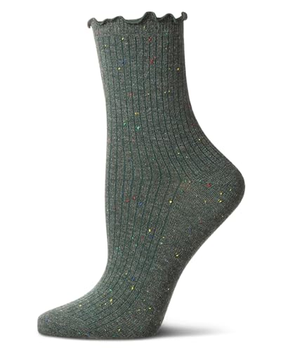 MeMoi Women's Vintage Ribbed Multi-Flecked Lettuce Edge Crew Sock2