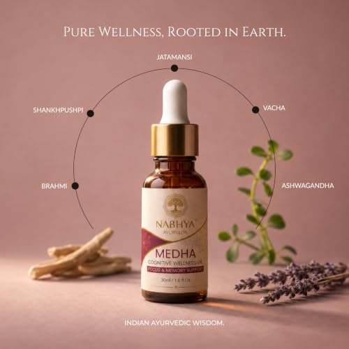 Image of Nabhya Medha - Mind Balance | Focus, Memory & Cognitive Clarity Nabhi Oil, For Mental Wellness & Concentration Support, with Ayurvedic Herbal Oils | 30 ml