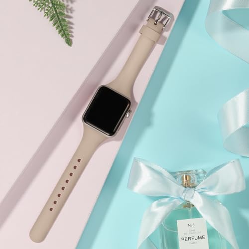 Image of Laffav Compatible with Apple Watch Bands for Women 40mm 38mm 41mm 44mm 42mm 45mm 46mm 49mm, Soft Silicone Narrow Slim Thin Sport Replacement Strap for iWatch Bands Series 11 10 9 8 7 6 5 4 3 SE3 /2 /1