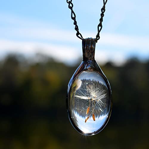 Dandelion Necklace – Three Seeds – 3 Wishes – Quality Glass Not Resin – Pressed Flower Pendant – Handmade Jewelry For Women, #TOP2