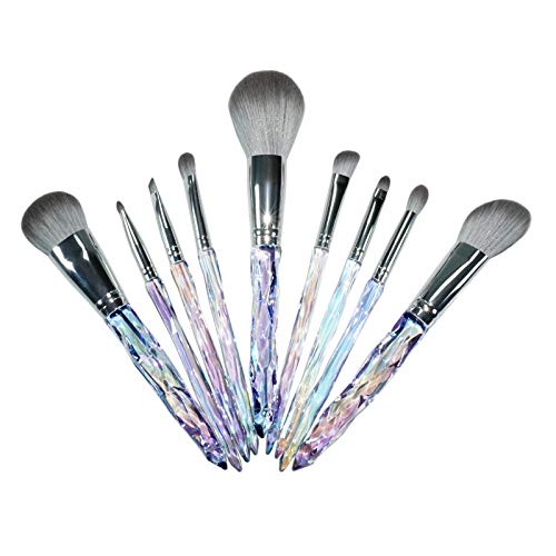 Crystal Handle Makeup Brush Set 9 Pieces Makeup Brushes Face Powder Foundation Brush Eyeshadow Blush Brush Cosmetic Contouring Blending Brush Kit