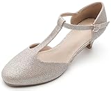 WUIWUIYU Femmes Lanière en T Bout Fermé Escarpins Chaussures de Cérémonie Mariage doré 37