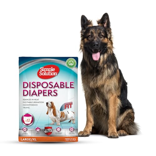 Image of Simple Solution Disposable Diapers for Dogs, Insta Shield Core, Leak-Proof, Fur-Friendly Fasteners, Ideal for Females in Heat, Incontinence & Travel - Pack of 12 (L-XL)