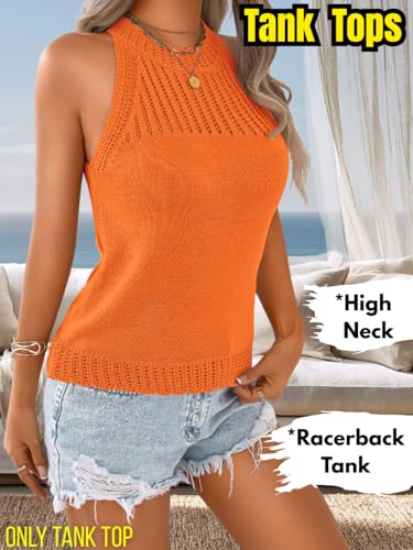 Image of ChiaoLezhee Women's Summer Knit Tank Tops, Racerback High Neck Lightweight Sweater Vest, Dressy Casual Outfits