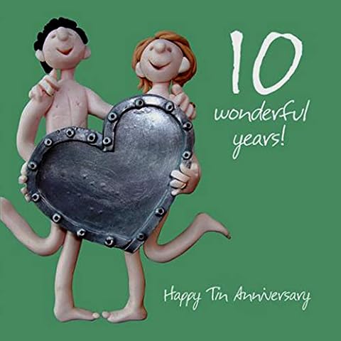 Holy Mackerel 10th (tin) wedding anniversary card designed by Erica Sturla. Card is 15cm square and blank inside for your own message Cover
