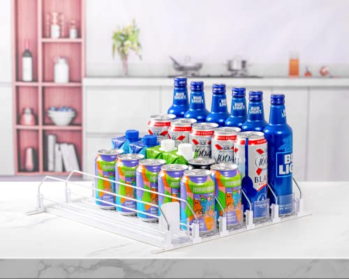 Rula Drink Dispenser For Fridge, Self-Pushing Soda Can Organizer For Refrigerator, Width Adjustable Beverage Pusher Glide, Beer Pop Can Water Bottle Storage For Pantry, Kitchen-White, 5 Rows #TOP6