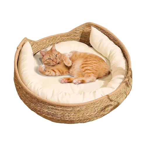 Dayysiuy Katzenkorb Geflochten, 35cm Baumwollseil Katzenkorb Mit Weichem Kissen, Handgewebtes Katzenbett Zum Kratzen Und Schlafen, Ganzjährig Haustiermöbel Für Katzen Und Welpen