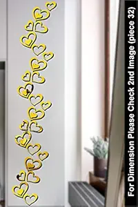 Bikri Kendra - 32 Love Heart Golden Mirror Stickers for Wall, Wall Mirror Stickers, 3D Acrylic Stickers Wall Stickers for Hall Room, Bed Room, Kitchen Living Room Kids Room. Valentine Day Gift