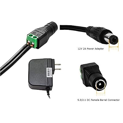 12V 2A Power Supply Adapter UL Listed AC/DC Wall Plug for CCTV Camera, 3 Foot Cord