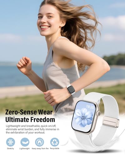 Image of Stretchy Band Compatible with Apple Watch Bands 40mm 38mm 41mm 42mm 44mm 45mm 46mm 49mm Women Men,Strong Magnetic Clasp Elastic Sport Strap for iWatch Series 11 10 9 8 7 6 5 4 3 2 1 Ultra SE /White