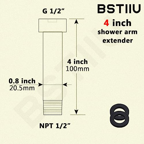 Brushed Nickel Shower Arm Extension, Female to Male 1/2 Inch Extender Arm for Rainfall Shower Head by BSTIIU, 4 Inches