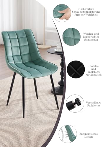 WOLTU Esszimmerstühle 4er Set Küchenstuhl Polsterstuhl Wohnzimmerstuhl Sessel mit Rückenlehne, Sitzfläche aus Samt, Metallbeine, Türkis BH142ts-4