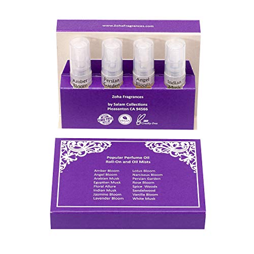 Perfume Oil Mist Sampler - 8 Perfume Samples (2ml Spray Bottles) Natural Organic Essential Oils and Hypoallergenic Vegan Perfumes for Women and Men by Zoha Fragrances