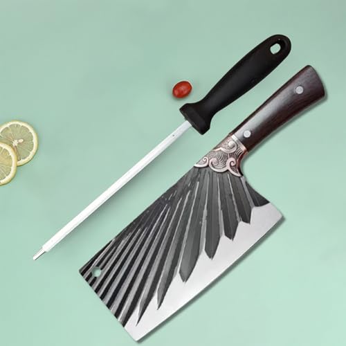 Image of Machado Forging Serbian Chef Knife Set - 12 inch Full Tang High Carbon Clad Steel Butcher Cleaver with Knife Sharpener - Perfect for Vegetables, Fish, Meat - Ideal for Kitchen, Hotel, Restaurant