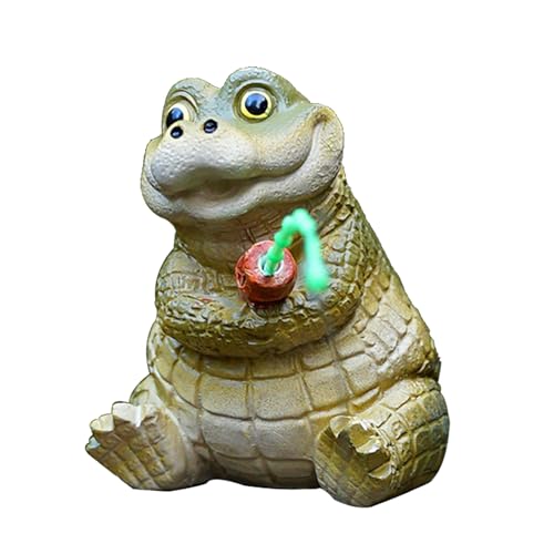 Figurina per resina da pesca al coccodrillo, figure da giardino, statua in resina di coccodrillo, presenta un affascinante minuscolo alligatore, costruzione a resoconto meteorologico, per stagno, balc