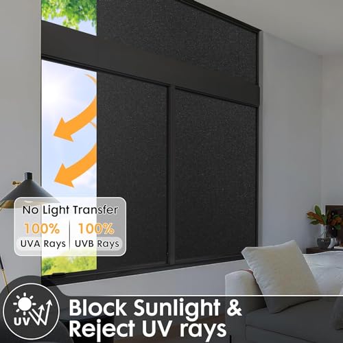 Image of Blackout Window Film, Sun Light Blocking Frosted Privacy Window Cling for Glass, Darkening Window Tint for Day Sleep, UV Blocking Static Cling Window Cover (24 X 150 Inch, Solid Blackout)