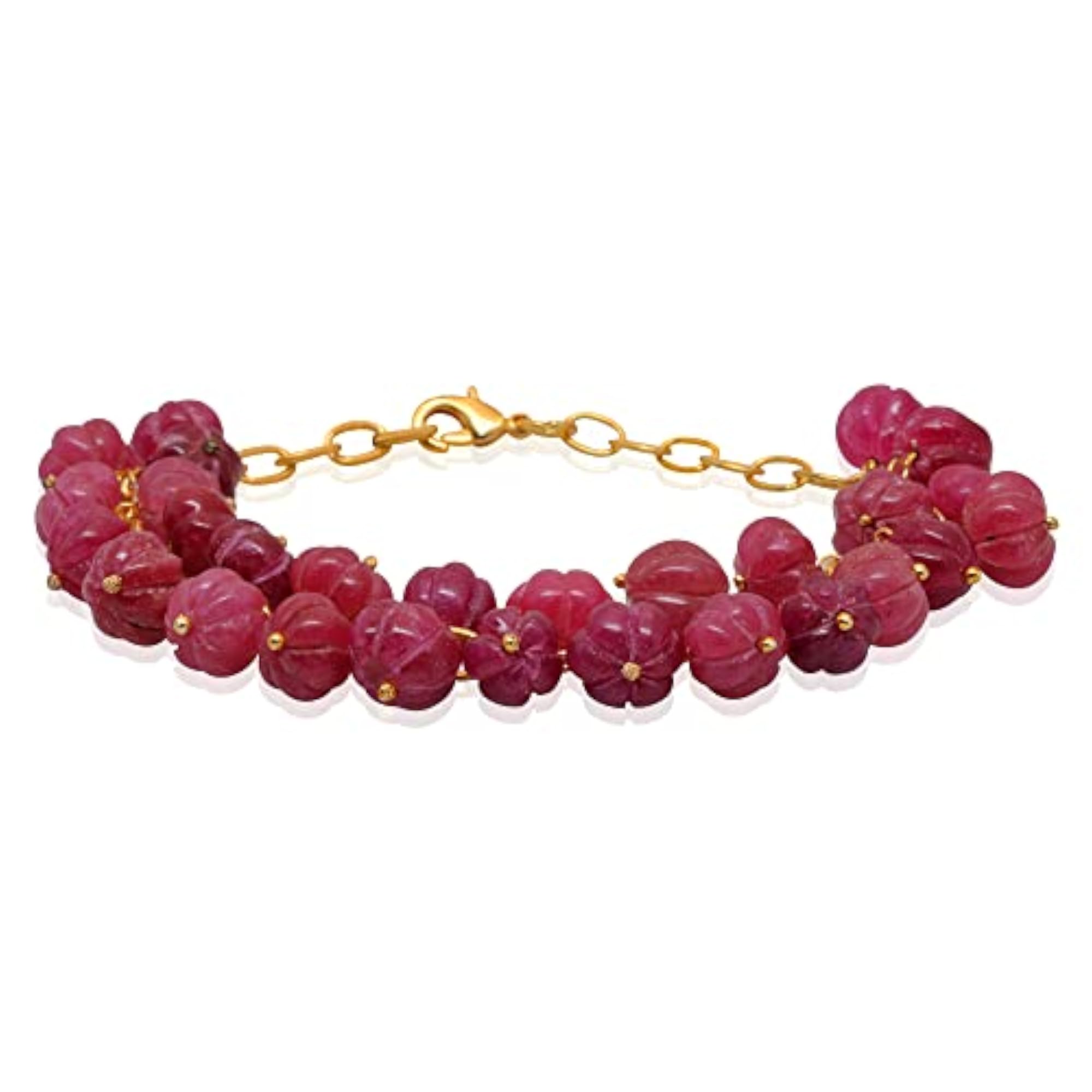 Jaipur Ruby Melon Shape Bead Bracelet, Elegant Red Gemstone