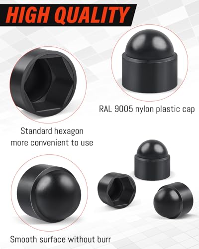 Jeboler Kunststoffkappen Schraubenkappen M8, 25 Stück Schwarz Schutzkappen für Schrauben M8 (RAL 9005), Abdeckkappen für Muttern Endkappen für Schrauben Sechskantmutter Kappe