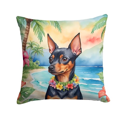 Caroline's Treasures Luau Party Decorative Throw Pillow, 18Hx18W, Miniature Pinscher 6476