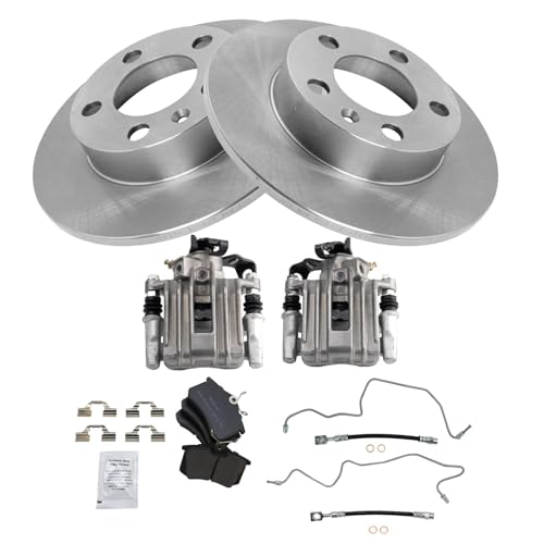 Image of TRQ Rear Brake Pad and Rotor Set Semi Metallic Calipers Compatible with 2007-2010 Volkswagen Beetle 1999 Golf