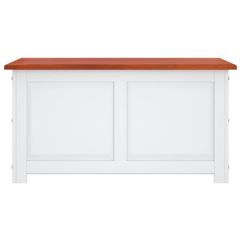 Baúl de almacenamiento con tapa de madera maciza de acacia marrón y blanco, 110 x 55 x 57 cm, para salón, pasillo, dormitorio, organización, espacio de almacenamiento