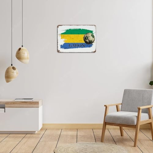 Autravelco Plaque en métal vintage sur le thème du football Gabon - Drapeau d'État - Décoration murale pour garage, salle à manger, pubs, club, chambre à coucher, 25,4 x 35,6 cm – vue 4