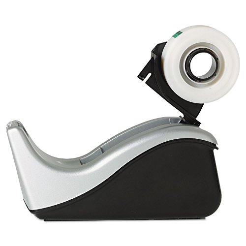 Value Desktop Tape Dispenser, Attached 1\" Core, Black/Silver
