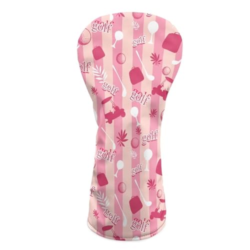 ELEQIN Pink Golf Club Head Covers, Golf Head Covers Fits Hybrid, Funny Easy to Use Wrap Sleeve Waterproof Leather Headcovers, Outdoor Sports Accessories, Gift for Club Men Women