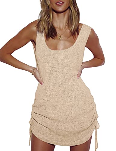 Eddoyee Sexy Crochet Beach Cover Up For Women Beach Skirt Short Tunic Beach Swimsuit Coverup Dresses Apricot #TOP1