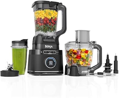 Ninja Kitchen System | Food Processor & Blender with BlendSense Technology | 8-Cup Bowl & 24-oz. To-Go Cup | For Smoothies, Cookie Dough, Salsa & More | 1800-Peak-Watt | Black | TB401