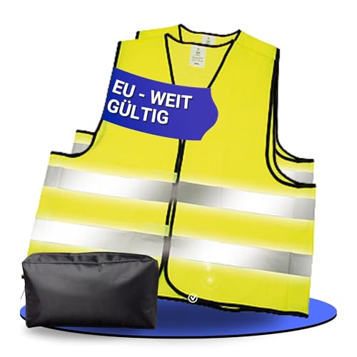 elasto Warnwesten Set im Etui nach EN ISO 20471 Zertifiziert Warnweste Gelb Einheitsgröße XXL mit Reflektorstreifen (2)