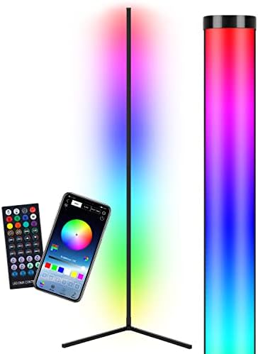 WITHINSAFE Corner Floor Lamp - RGB Color Changing Mood Lighting Lamp - 61" Dimmable Music and Voice Sync Bluetooth App and Remote Control LED Corner Light for Living Room, Bedroom
